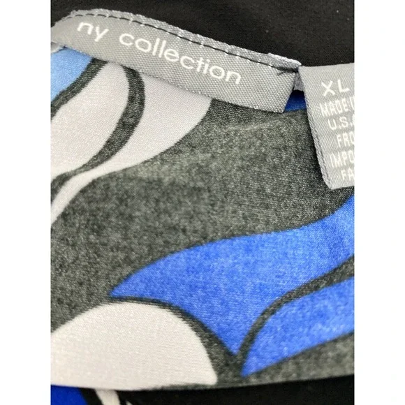 NY Collection Sz XL Blouse Black Blue White Pattern 3/4 Sleeve Polyester/Spandex - Picture 5 of 5